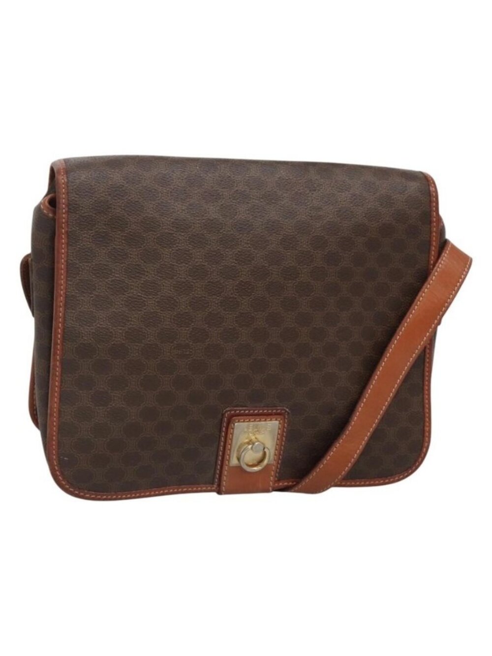 Authentic CELINE Macadam Canvas Shoulder Bag PVC Leather Brown